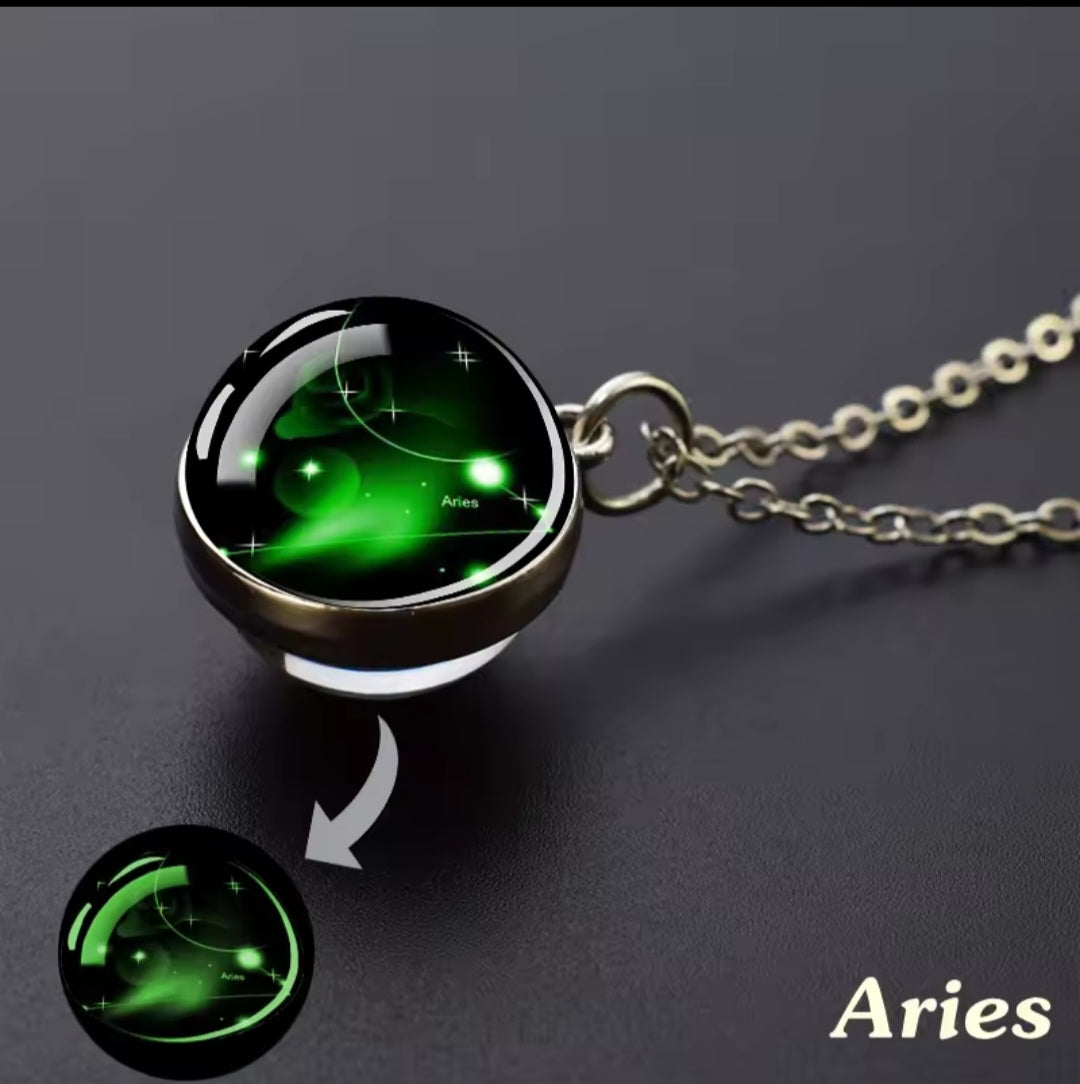 Luminous Zodiac Glass Ball Necklace – 12 Constellation Glow Pendant