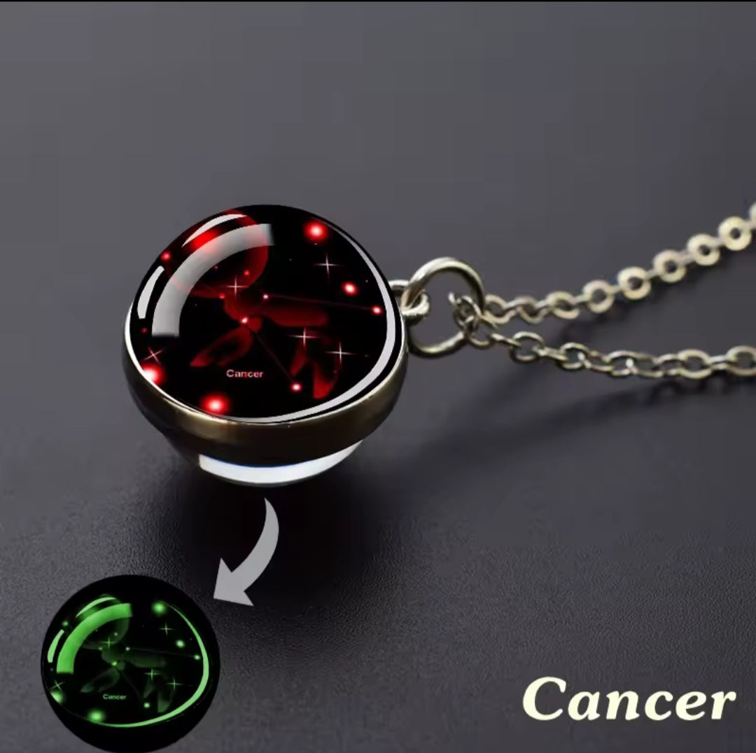 Luminous Zodiac Glass Ball Necklace – 12 Constellation Glow Pendant