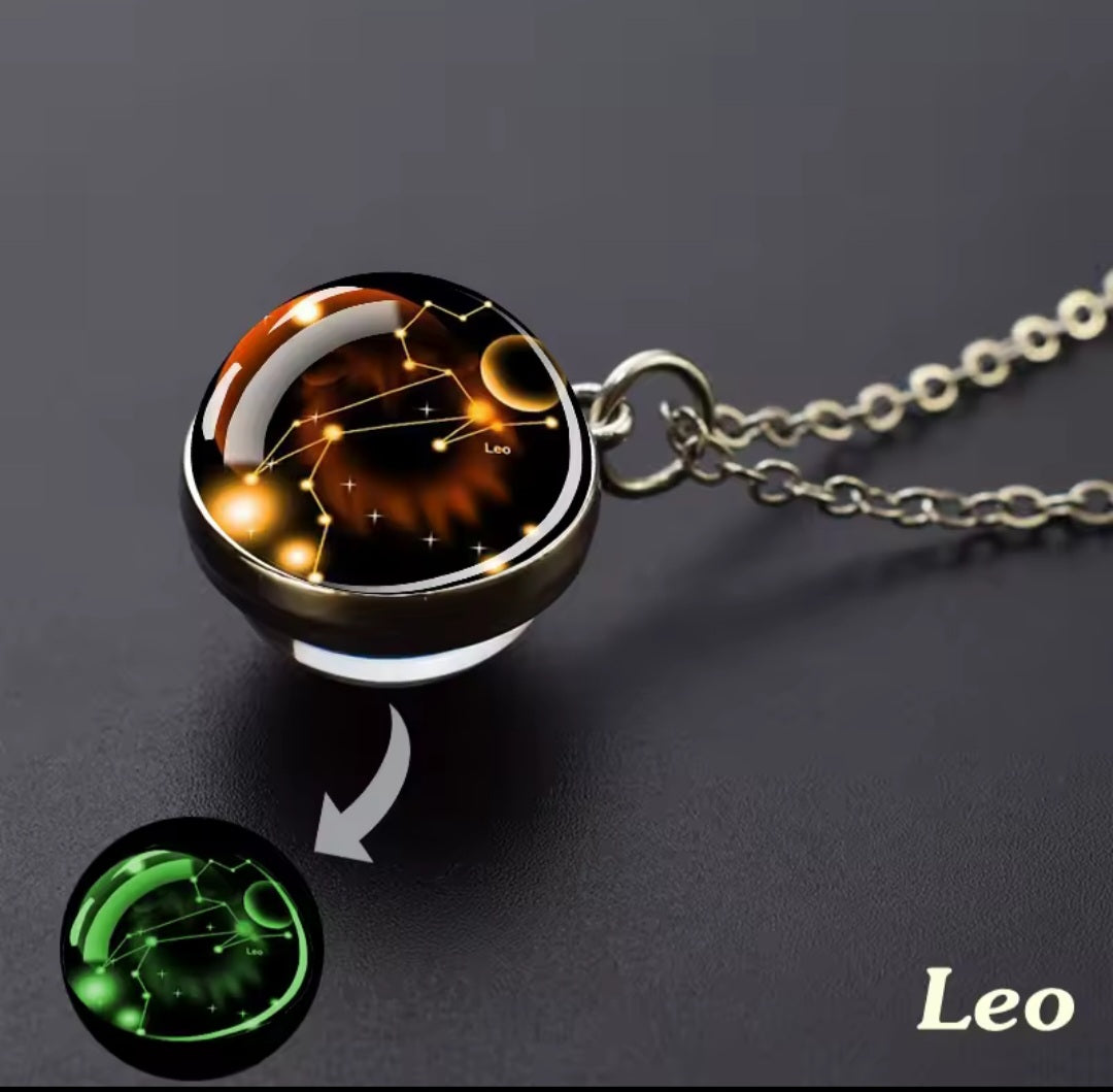 Luminous Zodiac Glass Ball Necklace – 12 Constellation Glow Pendant