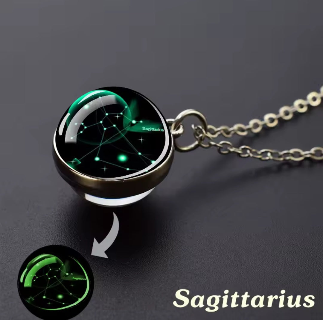 Luminous Zodiac Glass Ball Necklace – 12 Constellation Glow Pendant