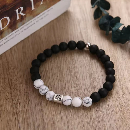 Black & White Zodiac Beaded Bracelet