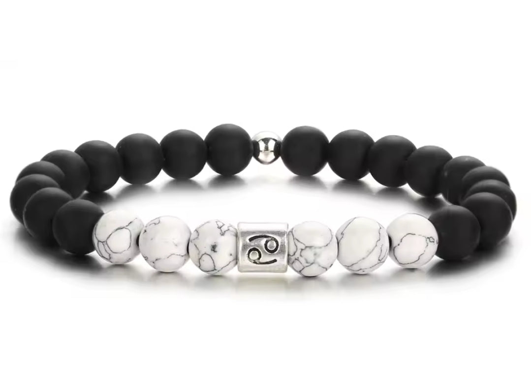 Black & White Zodiac Beaded Bracelet