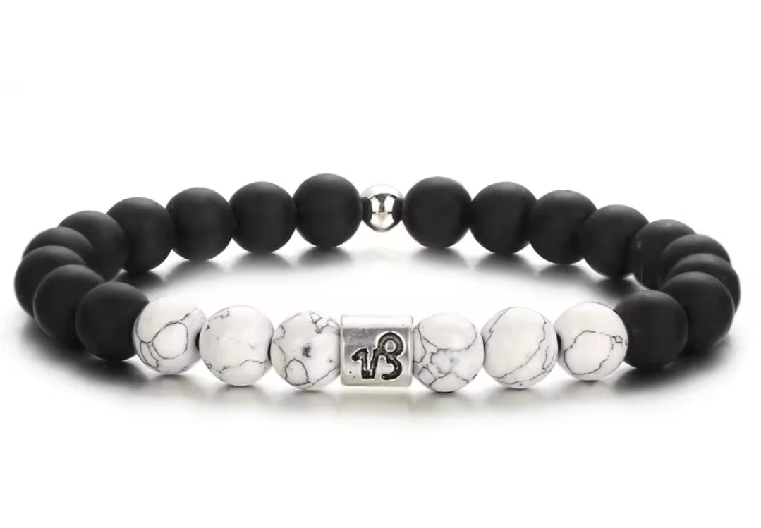 Black & White Zodiac Beaded Bracelet