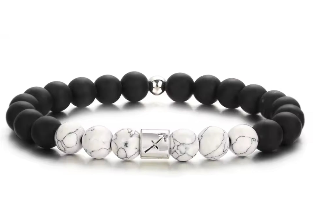 Black & White Zodiac Beaded Bracelet