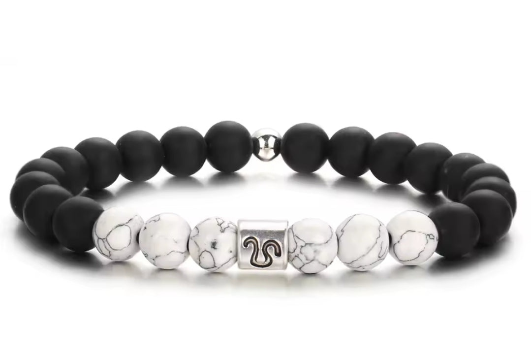 Black & White Zodiac Beaded Bracelet