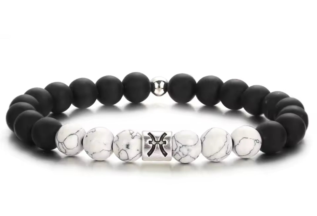 Black & White Zodiac Beaded Bracelet