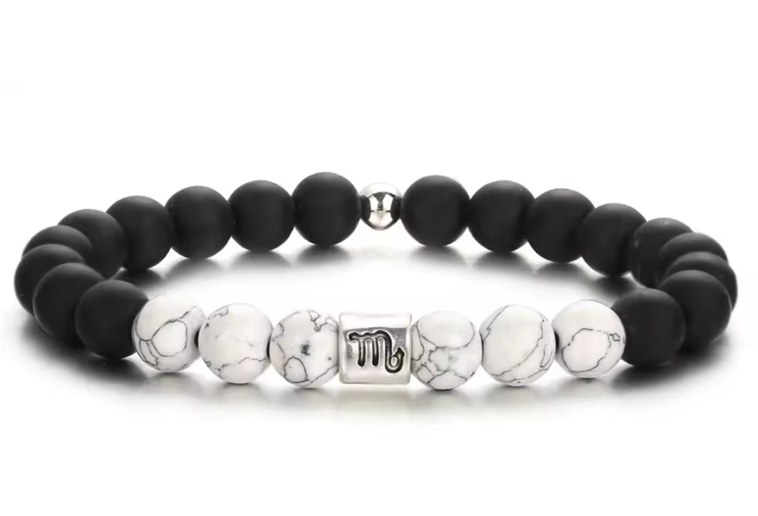 Black & White Zodiac Beaded Bracelet