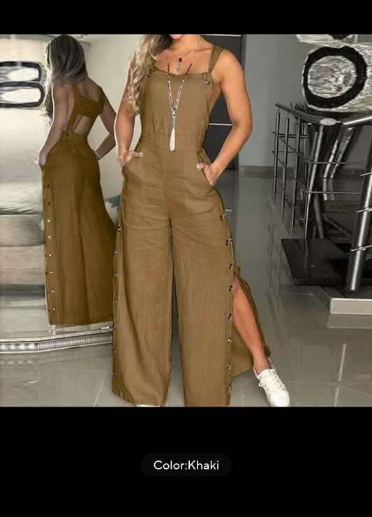 Elegant Twisted Knot Wide-Leg Jumpsuit – Cotton Linen Comfort & Style