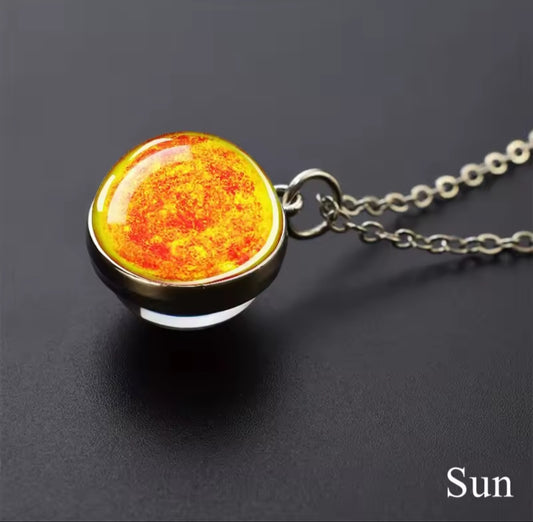 Glow-in-the-Dark Solar System Necklace – Planet Glass Ball Pendant