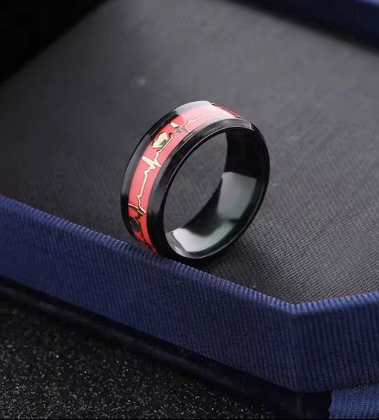 Glow-in-the-Dark Heartbeat Couple Rings – Titanium Steel Love Bands