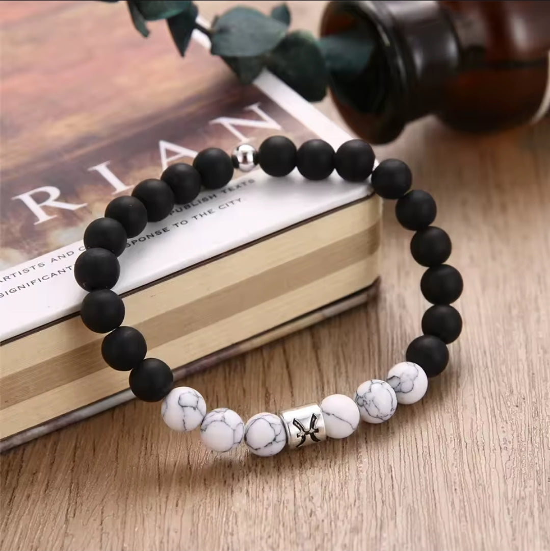 Black & White Zodiac Beaded Bracelet