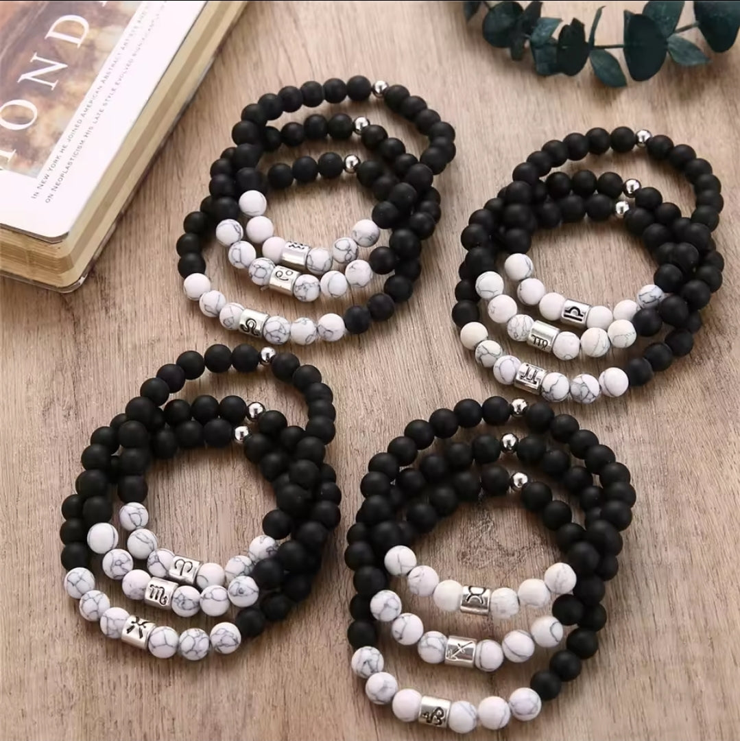 Black & White Zodiac Beaded Bracelet