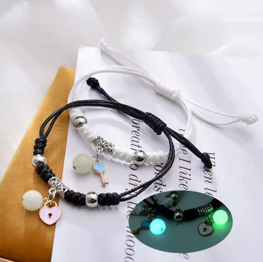 Luminous Key Charm Couple Bracelets – Matching Glow-in-the-Dark Set